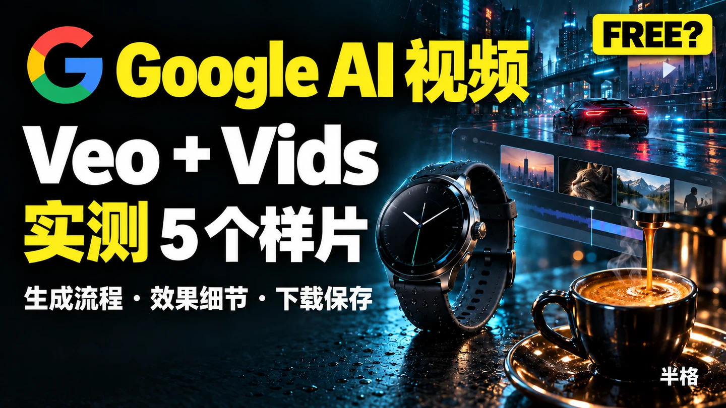 Google AI 视频，Veo + Vids 实测五个样片，FREE? 免费额度与效果实测